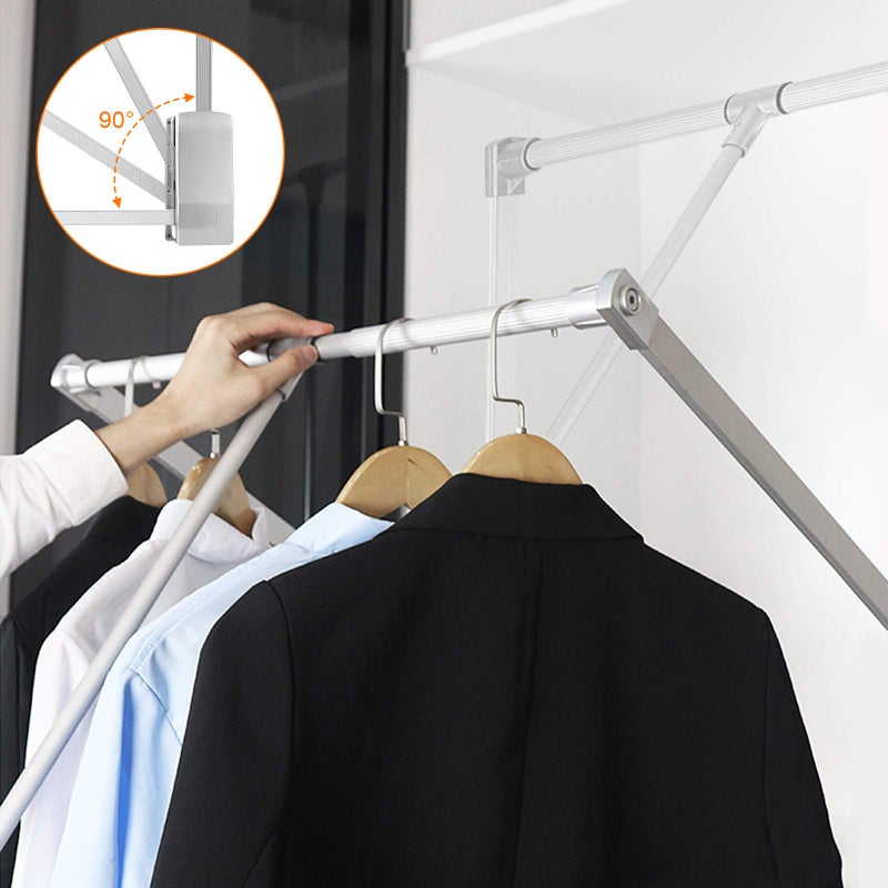 Ejoyous Pull Down Closet Rod, Adjustable Wardrobe Organizer Clothing Rail For Hanging Clothes Heavy Duty Clothes Rod Hanger Soft Return Space Saving for Closet Wardrobe, Adjusted from - Image 4